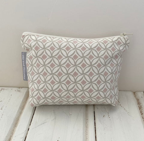 Pink and Grey Print Fabric Make Up Bag