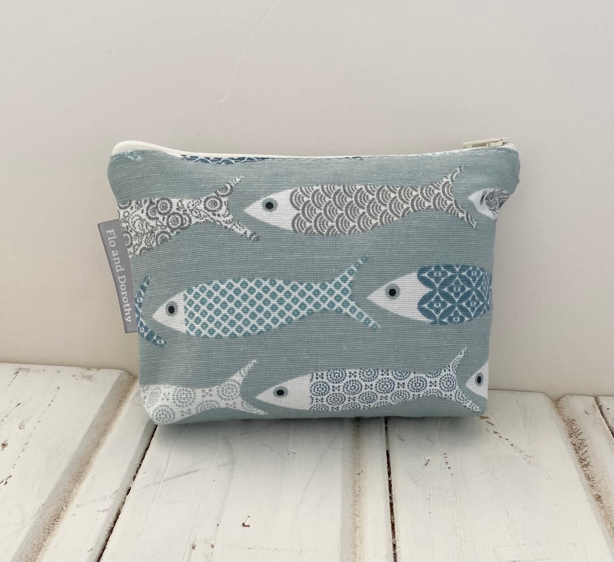 Blue fish Print Fabric Make Up Bag