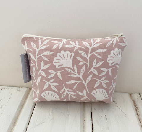Pink and white leaf Print Fabric Make Up Bag