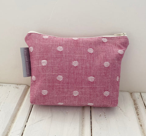 Pink and white spotty Fabric Make Up Bag
