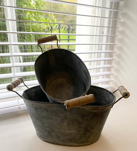 Rustic zinc Oval Planters set of 2
