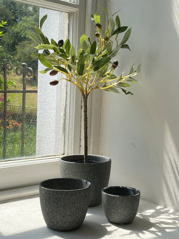 Set of 3 Grey Ceramic Plant Pots