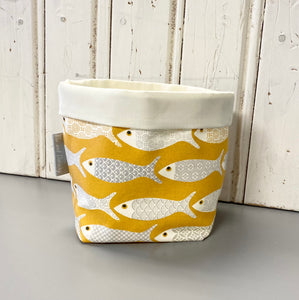 Fabric Basket in Yellow Fish Print Fabric