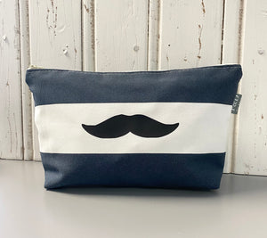 Men’s Navy and White Stripe Moustache Washbag