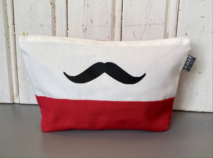 Men’s Red and White Stripe Moustache Washbag