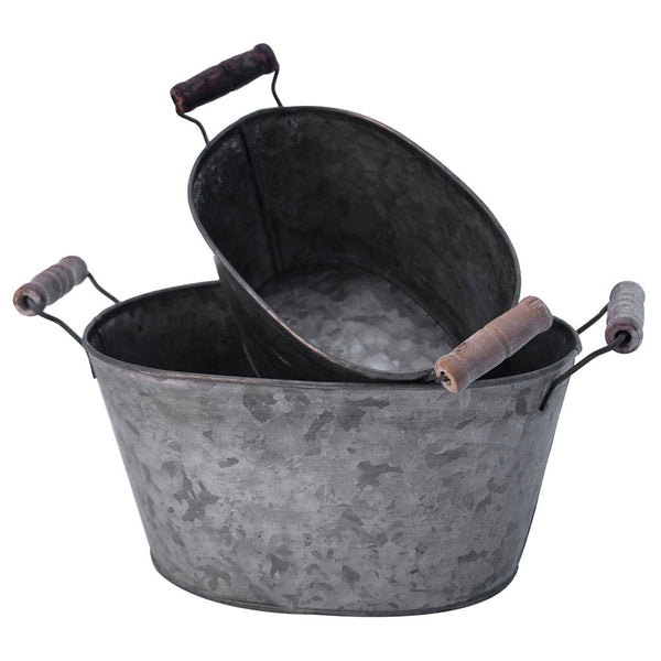 Rustic zinc Oval Planters set of 2
