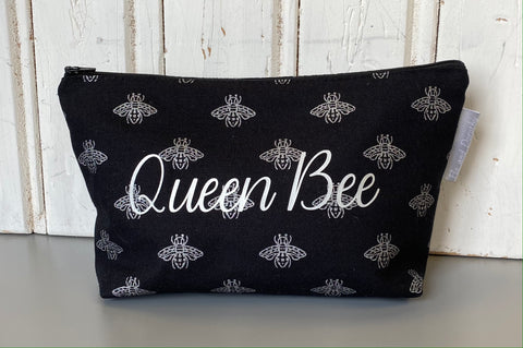 Black and Silver Queen Bee Fabric Wash bag