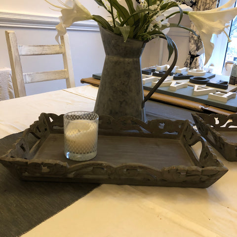 Hand carved medium grey wooden tray