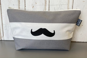 Men’s Grey and White Stripe Moustache Washbag