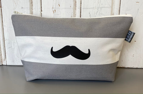 Men’s Grey and White Stripe Moustache Washbag
