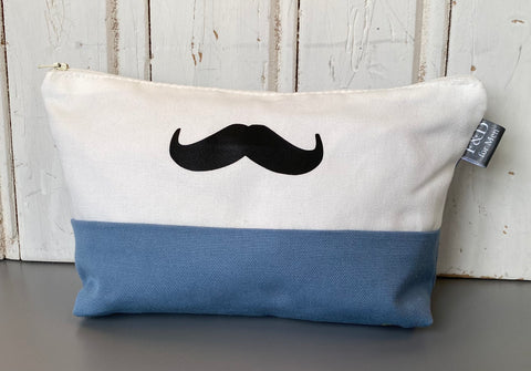 Men’s Light Blue and White Stripe Moustache Washbag