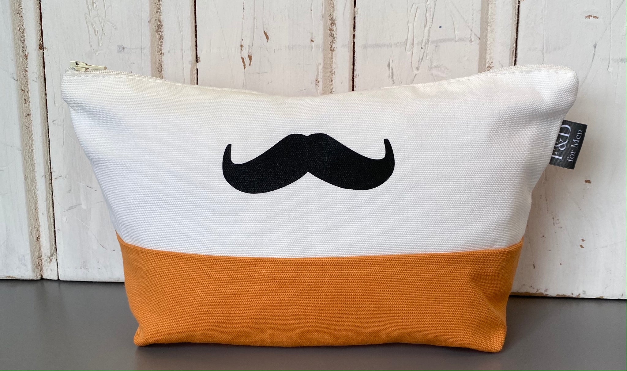 Men’s Orange and White Stripe Moustache Washbag