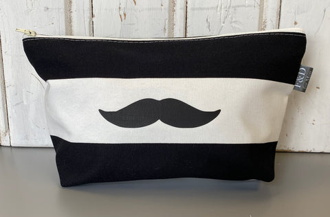 Men’s Black and White Stripe Moustache Washbag