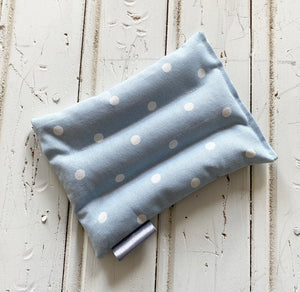 Wheat Bag in blue and white spotty print fabric